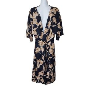 Maison Du Soir Womens Robe S / M Black Gold Floral Kimono Duster Rachel Zoe